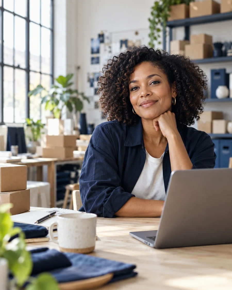 Illustrative business owner at a studio workbench